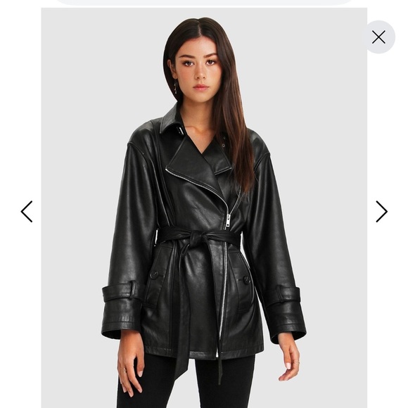 Belle & Bloom Black Leather Jacket Black Moto Trench Coat medium grunge - Picture 2 of 11